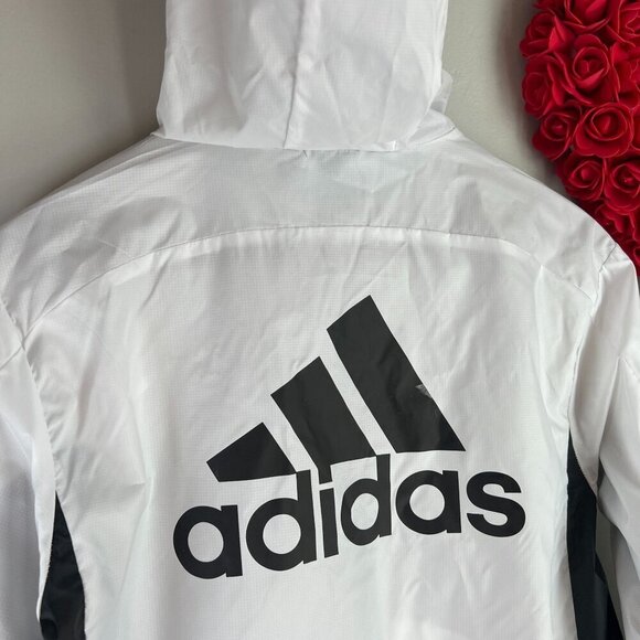 adidas Women's Logo Running Windbreaker Hoodie XS Black White HF2149 - Picture 8 of 13